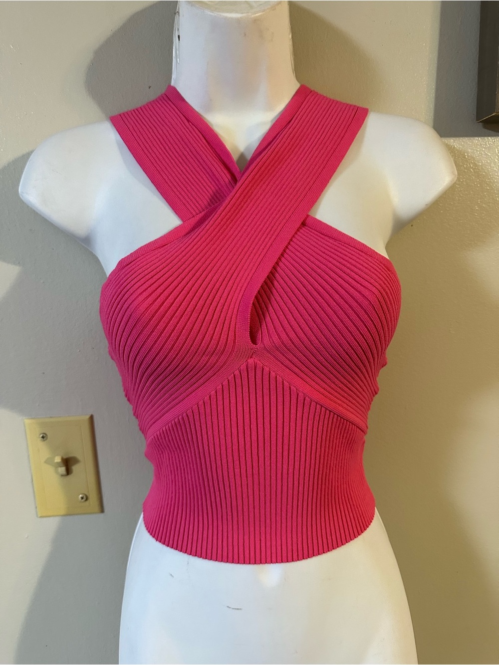 House of Harlow 1960 Hot Pink Ribbed Cross-Front Tank